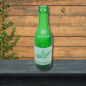 Schweppes Bitter Lemon Soda Pop Vintage 1960's Glass Bottle